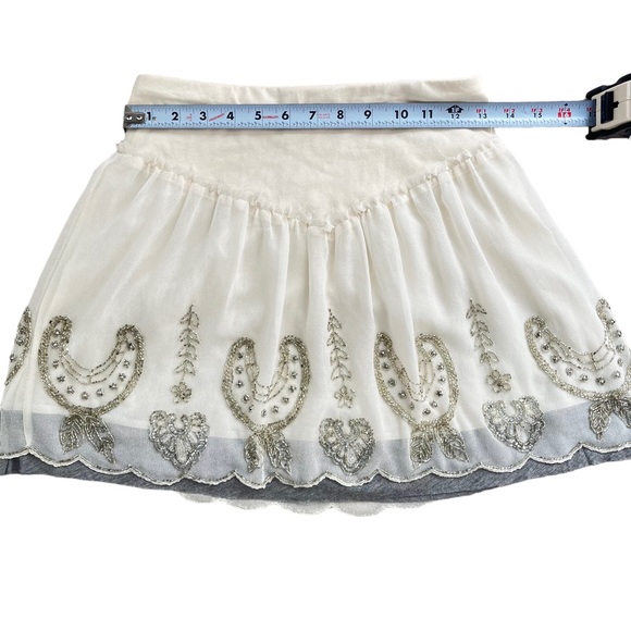 FREE PEOPLE BEADED MINI SKIRT SCALLOPED HEM WOMEN SIZE SMALL - Picture 9 of 10